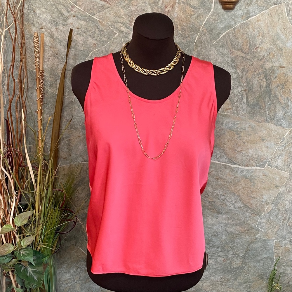 J. Crew Vibrant Pink sleeveless shirt blouse tunic Top gold buttons classic